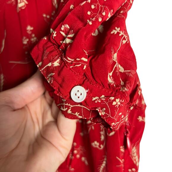 Polo by Ralph Lauren Red Floral Button Front Short Sleeve Mini Dress Size 8 - Picture 8 of 15